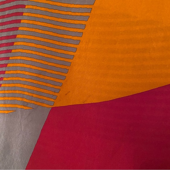 DIOR SCARF GRAY RED ORANGE SILK SQUARE LUXURY ACCESSORY STRIPES COLOR BLOCK - Picture 6 of 10
